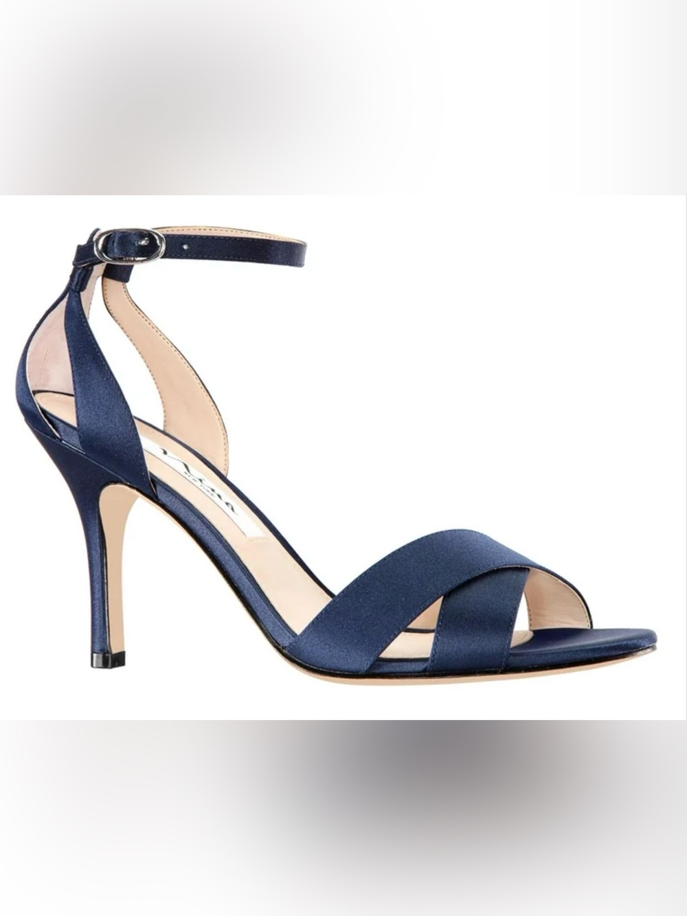 Nina Venus-LS Navy Luster Satin Sandals (NIB)